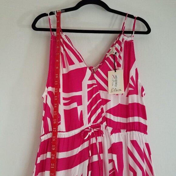 Elan Fuchsia Pink White Sleeveless Maxi Dress MEDIUM Sheer Spaghetti Straps - Picture 5 of 16